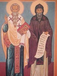 Основатели русского алфавита-Кирилл и Мефодий.